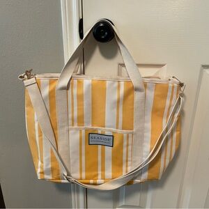 Yellow and White Stripe Canvas Tote Ice Cream Print Vinyl Lining